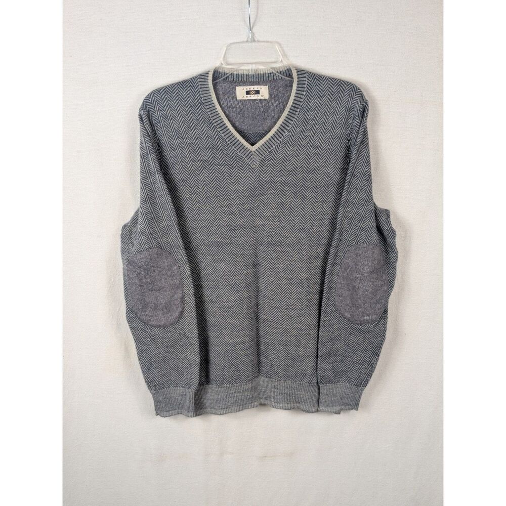 Joseph Abboud Herringbone Wool Sweater Blue/White Zig Zag Men's Size Large